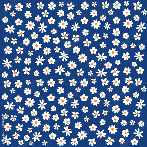 Fondo floral azul con margaritas blancas.