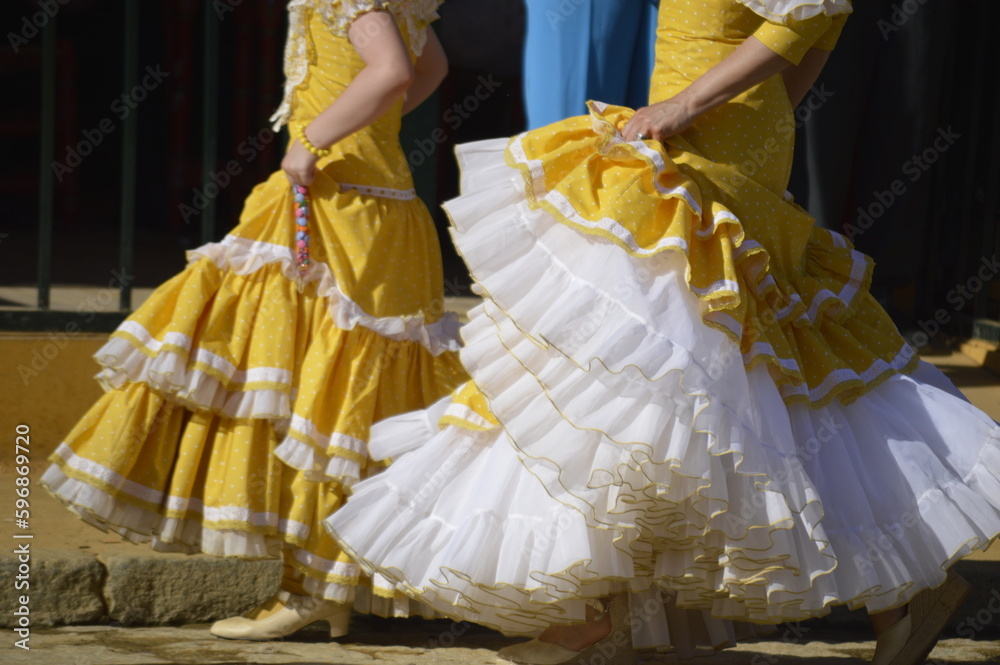 Fototapeta premium Detail of a typical flamenca dress. Feria de Abril, seville, spain