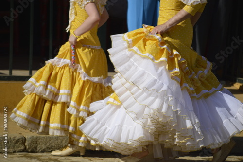 Detail of a typical flamenca dress. Feria de Abril,  seville,  spain 