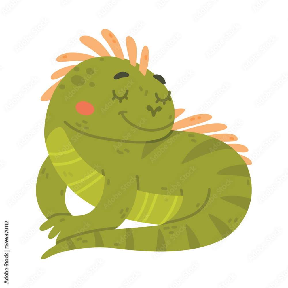 Funny Green Iguana Character with Scales Sitting Vector Illustration Funny Green Iguana Character with Scales Sitting Vector Illustration