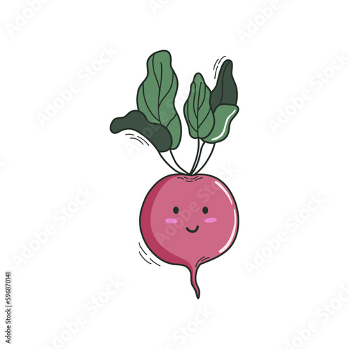 Beetroot. Cute kawaii vegetable character. Doodle style vector illustration.