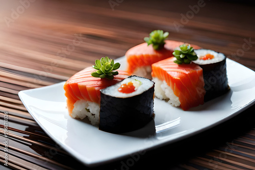 Savor the Flavor: A Delicious and Beautifully Presented Sushi Roll with Fresh Seafood and Vibrant Vegetables with Generative AI