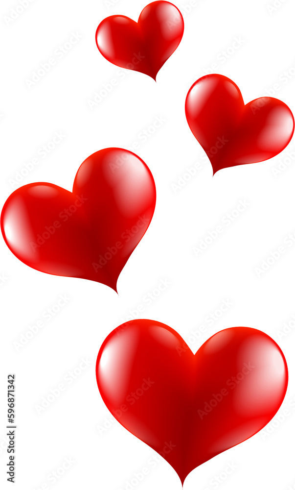 Transparent heart shapes in red colors. Cute and romantic decoration for love design concept Transparent heart shapes in red colors. Cute and romantic decoration for love design concept