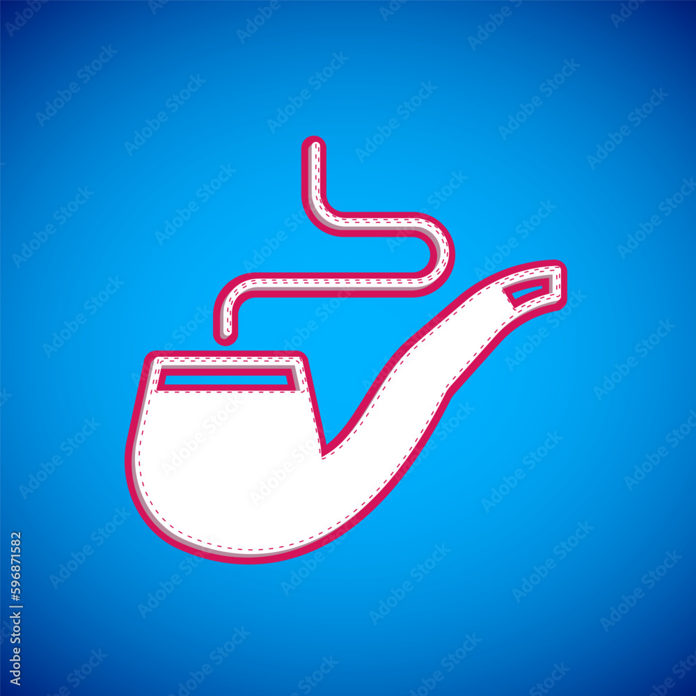 White Smoking pipe with smoke icon isolated on blue background. Tobacco pipe. Vector White Smoking pipe with smoke icon isolated on blue background. Tobacco pipe. Vector