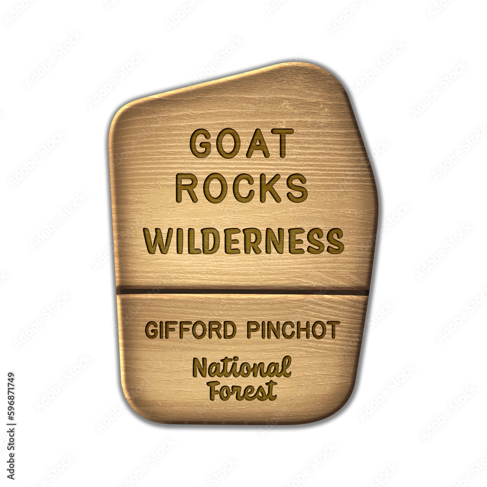 Goat Rocks National Wilderness, Gifford Pinchot National Forest wood sign illustration on
