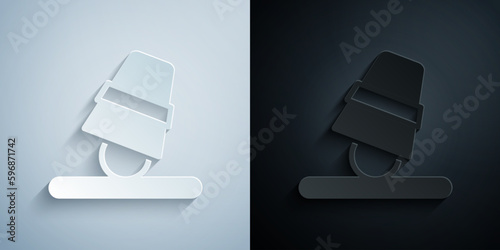 Paper cut Game thimbles icon isolated on grey and black background. Ball and glass. Chance and fortune concept. Paper art style. Vector