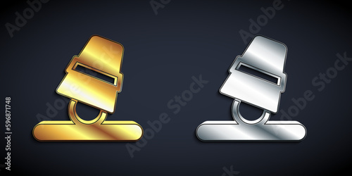 Gold and silver Game thimbles icon isolated on black background. Ball and glass. Chance and fortune concept. Long shadow style. Vector
