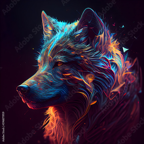Sketch of a wolf in neon colors. Artistic illustration. © Waqar