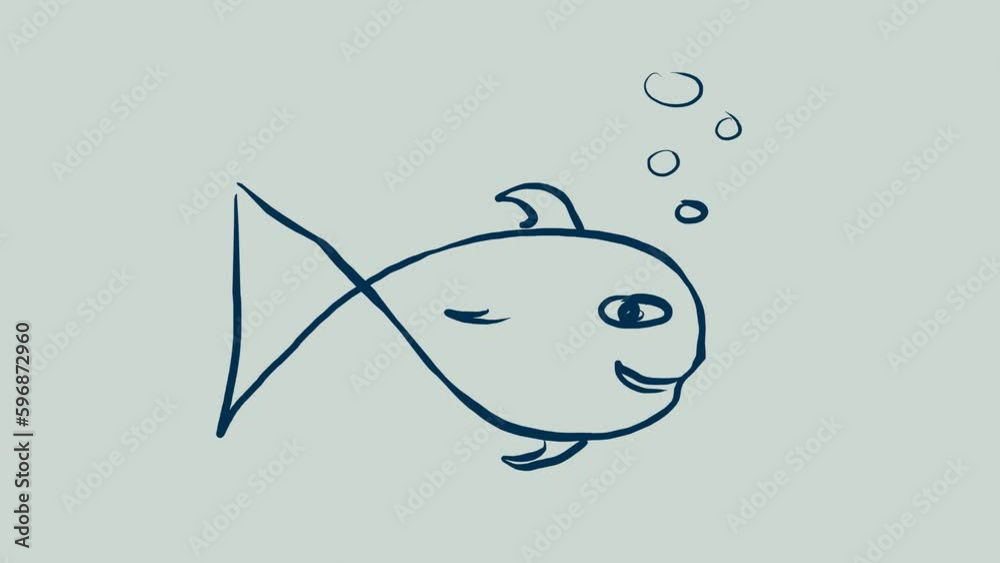 Fisch Zeichnung mit Luftblasen - Cartoon