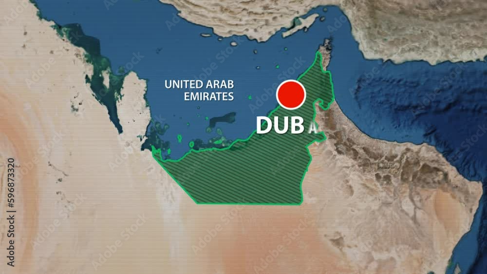 Designation of the borders of United Arab Emirates on the map and the