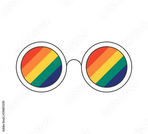 Retro groovy framed by rainbow sunglasses. Vintage hippie funky cartoon round glasses. Hippy style trendy y2k psychedelic vector isolated eps illustration