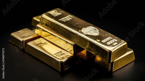 Stack of shiny gold bars. Generative ai