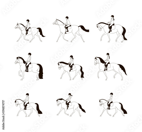 Young riders on horseback, riding school