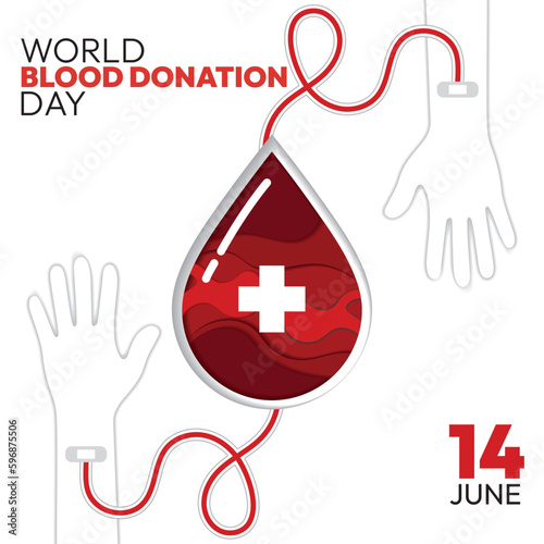 Blood donation concept poster hands attached to blood drop Vector