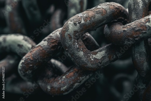 Brightening close-up of corroded metal links from history. Generative AI