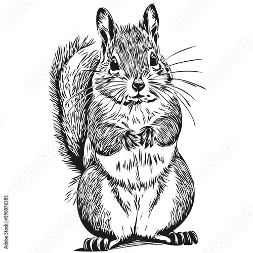 Cute squirrel on white background, hand draw illustration baby squirrel.