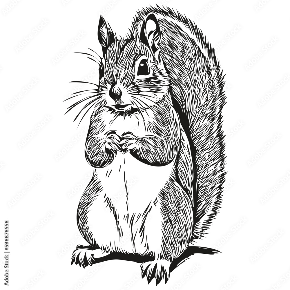 squirrel vector illustration line art drawing black and white baby squirrel. squirrel vector illustration line art drawing black and white baby squirrel.