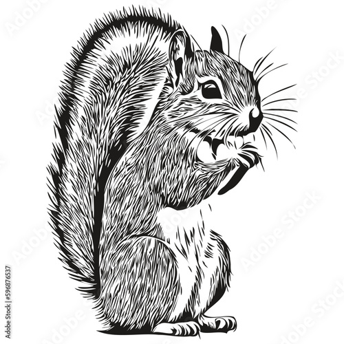 squirrel sketchy, graphic portrait of a squirrel on a white background, baby squirrel.