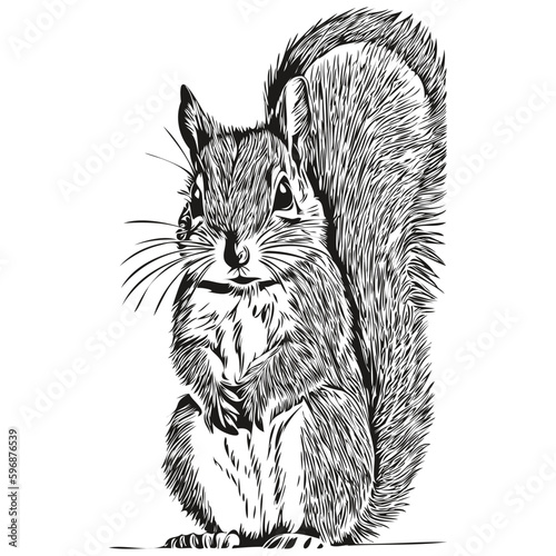 squirrel sketchy, graphic portrait of a squirrel on a white background, baby squirrel.