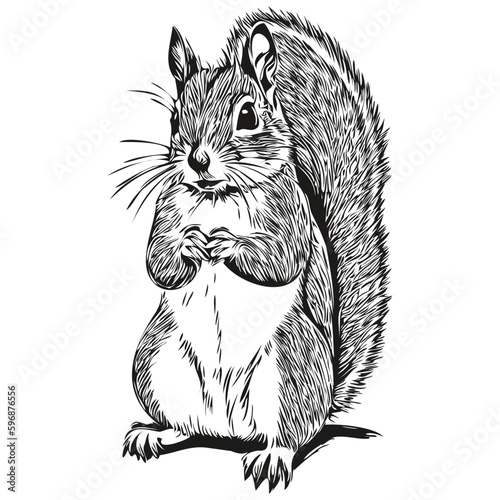 squirrel vector illustration line art drawing black and white baby squirrel.