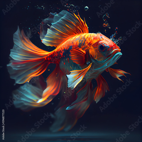 Beautiful goldfish in the aquarium. 3d rendering, 3d illustration.