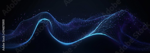Internet network technology background with blue digital waves data visualization technology concept