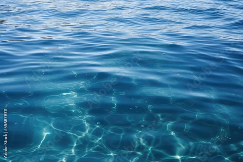 Beautiful light reflections in a crystal clear transparent water surface in a blue hue is a beautiful background image with space for text