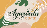 Ayurveda shop handwritten text. Modern brush calligraphy, hand lettering typography. Script logotype. Stylish calligraphic logo template for ayurvedic shop, market, spa salon, holistic centre