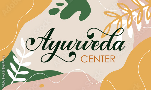 Ayurveda shop handwritten text. Modern brush calligraphy, hand lettering typography. Script logotype. Stylish calligraphic logo template for ayurvedic shop, market, spa salon, holistic centre