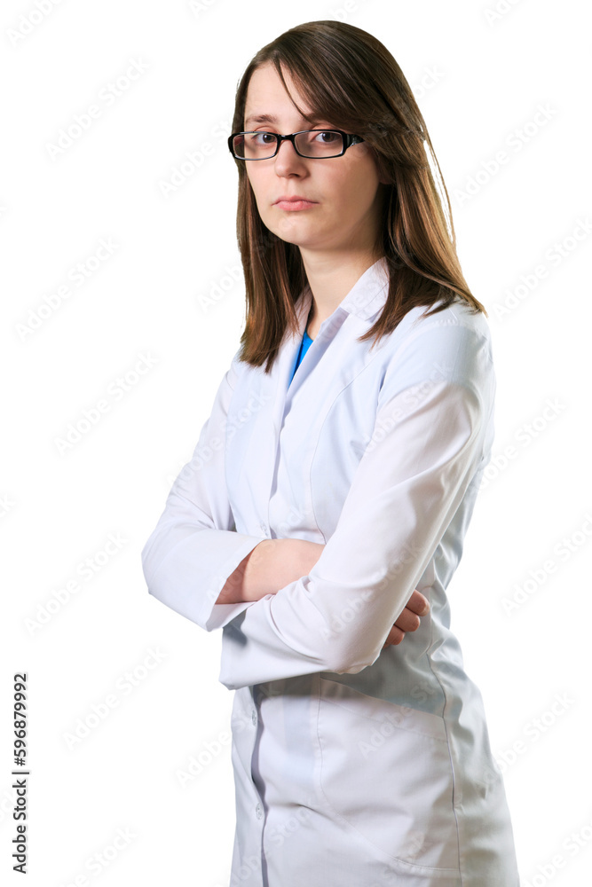 Young biologist woman in a white coat posing Young biologist woman in a white coat posing