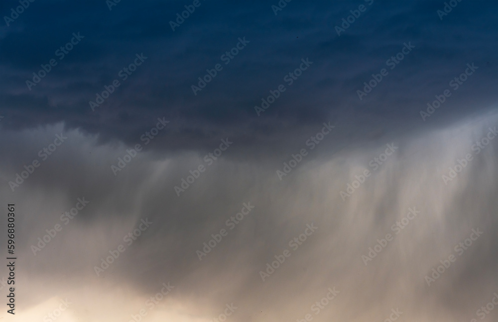 Dramatic dark sky with thunderstorm clouds. Rain weather. Clouds storm background. 