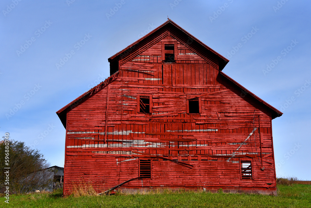 Big Red Wooden Barn With Three Stories Big Red Wooden Barn With Three Stories