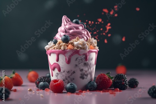 Yummy frozen yogurt in a cup. Generative AI