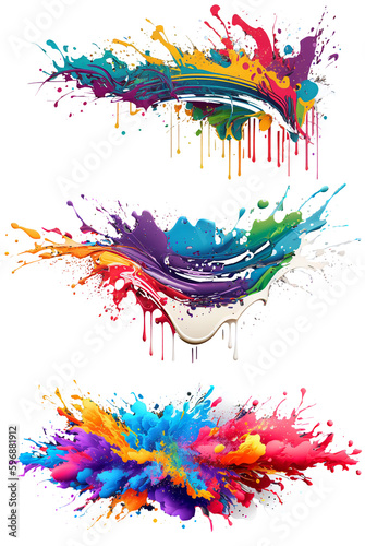 Set of colorful paint 3d splash. Isolated element on the transparent background. Generative AI. High quality Illustration.