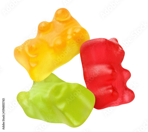 Three delicious jelly gummy bears cut out