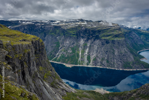 The amazing landscape of the Ringedalsvatnet Lake from Trolltunga scenic spot,  Norway © Stefano Zaccaria