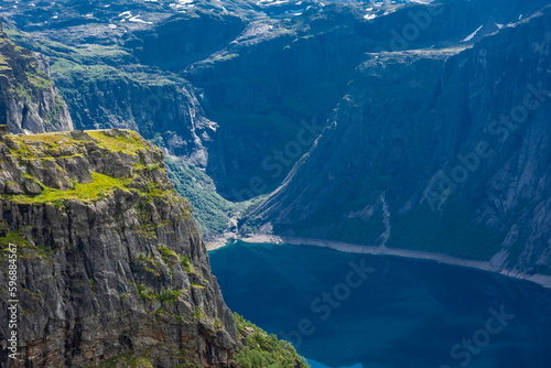 Amazing cliff over the Ringedalsvatnet lake in Trolltunga mounatin area,  Norway