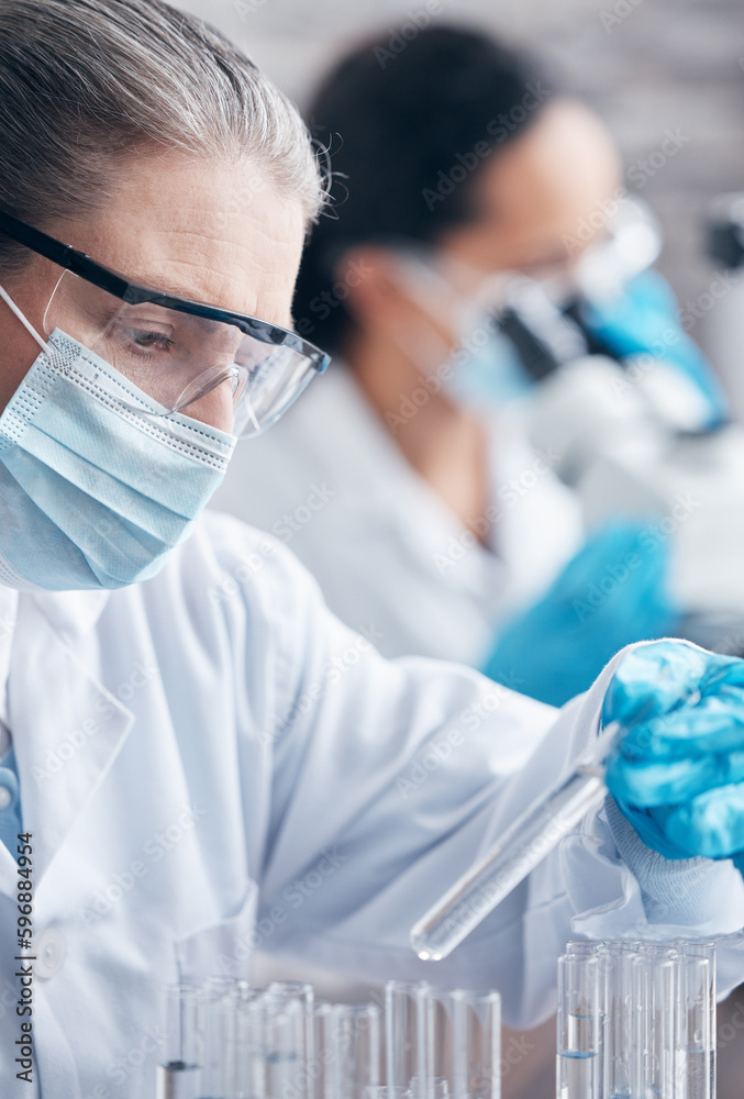 Making strides towards creating a beneficial cure. Shot of a mature scientist working with test tubes in a lab. Making strides towards creating a beneficial cure. Shot of a mature scientist working with test tubes in a lab.