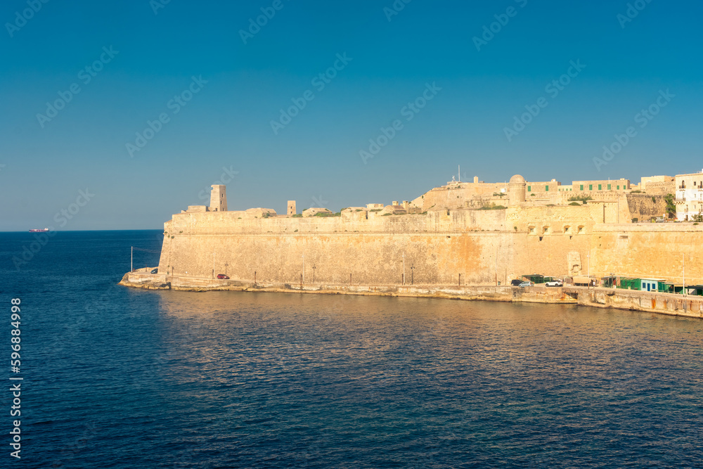 Walls of Valletta at sunset,  Malta