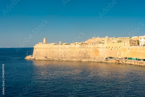 Walls of Valletta at sunset, Malta