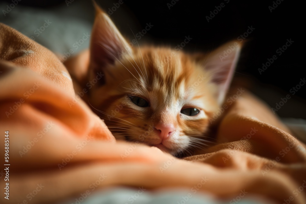 orange kitten napping on the blanket Generative AI