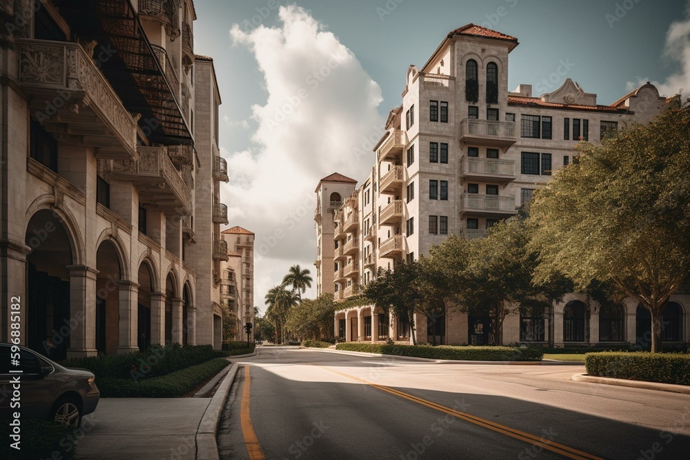 Urban living in Miracle Mile, Coral Gables. Generative AI