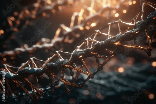3D render of DNA strand pattern. Generative AI © Altair