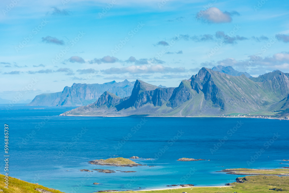Naklejka premium Beautiful landscape of the Lofoten Island from Ryten Mount, Norway