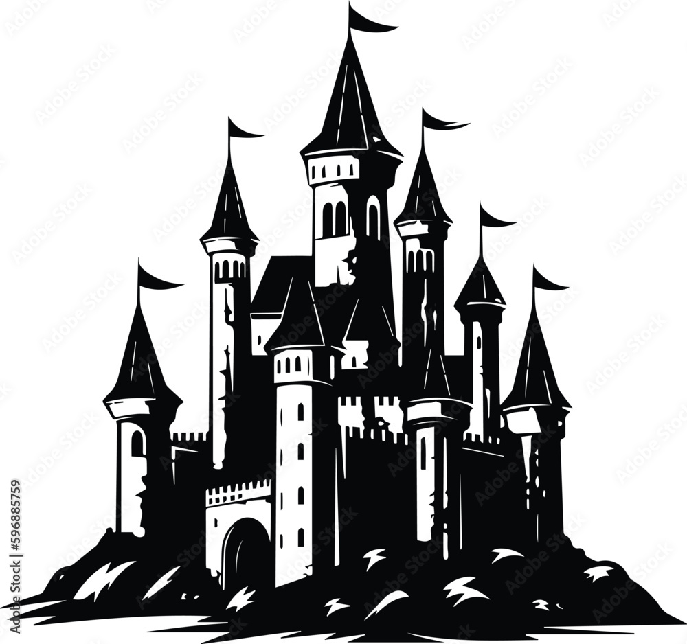 Castle Logo Monochrome Design Style
