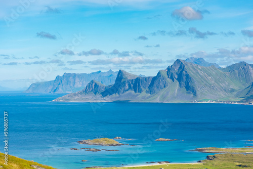 Beautiful landscape of the Lofoten Island from Ryten Mount, Norway