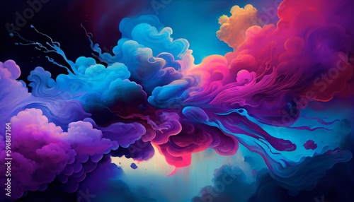 Whimsical Ink Clouds: Ethereal Dance of Suspended Ink in Water, Graceful Swirls & Merging Hues, Delicate Textures, Ideal Eye-Catching Wallpaper, High-Resolution 8K Abstract Art. Generative AI.