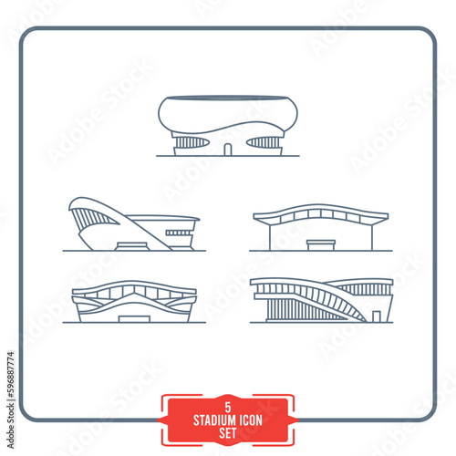 Set of stadium icons Front view outline style Vector