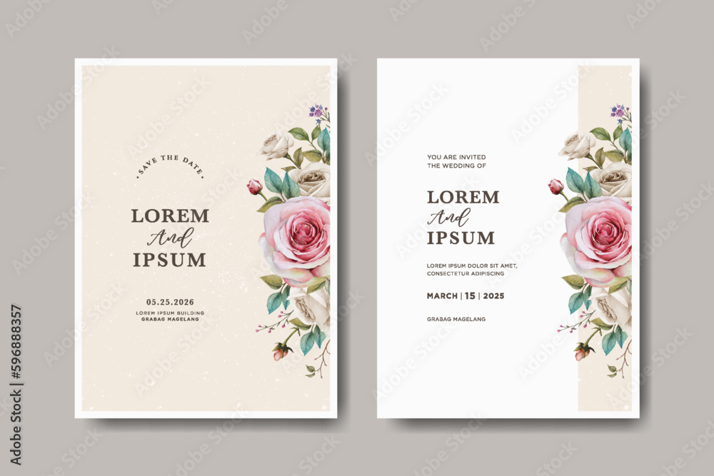 wedding invitation card with beautiful floral watercolour