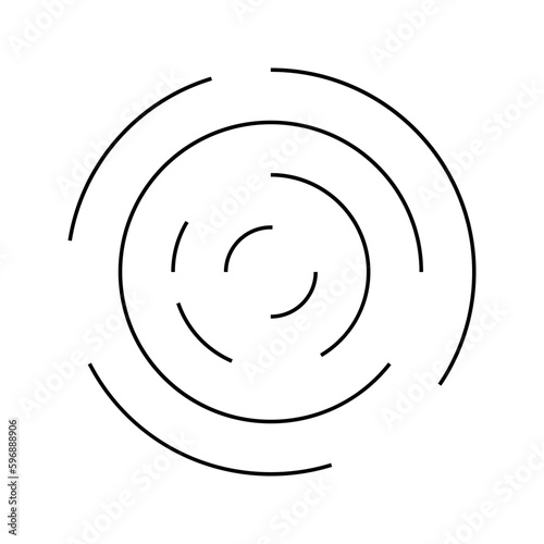 Circle ripple icon. Concentric intermittent lines isolated on white background. Vortex symbol, sonar wave, soundwave, sunburst, signal signs